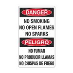 Danger No Smoking No Open Flames No Sparks/Bilingual 12" x 20" Sign